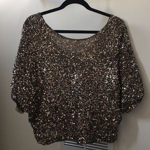 Full sequined silver and gold batwing top by Vince